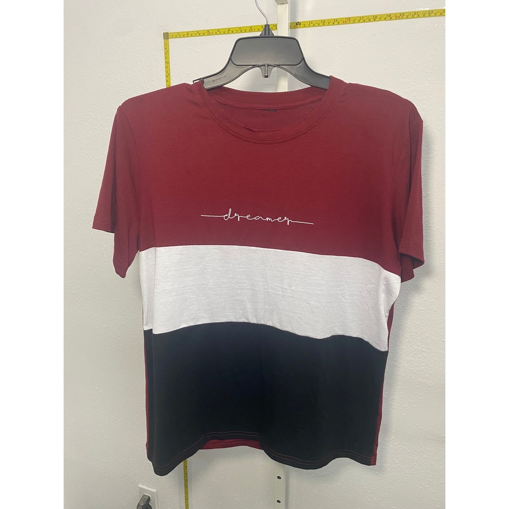 Dreamer Graphic Colorblock T-Shirt Burgundy White Black Short Sleeve Crewneck